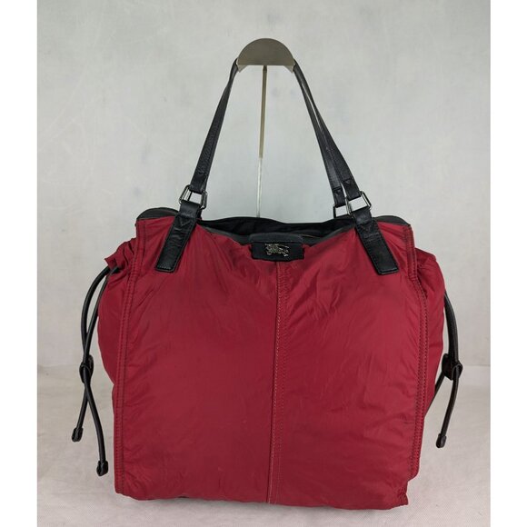 Auth Burberry Red Nylon Buckleigh Shopper Tote/Shoulder Bag - Picture 1 of 11